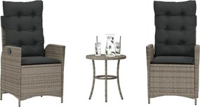 vidaXL 3 részes szürke polyrattan bisztrógarnitúra párnákkal