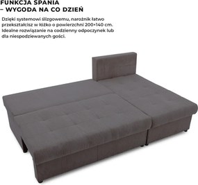 Venezia sarokkanapé, kordbársony, univerzális oldal, bonell töltet, szürke