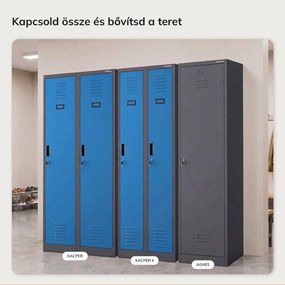 Kétrekeszes dolgozói öltözőszekrény antracit-kék: KACPER II, 600 x 1800 x 500 mm