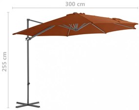 terrakotta konzolos napernyő acélrúddal 300 cm