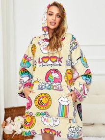 MAGICAL krémszínű báránybunda hatású kapucnis, ujjas pléd