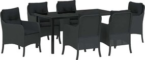 vidaXL Kert étkező szett párnával 7 pcs Fekete polirattan