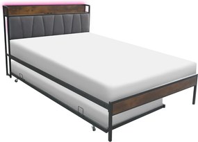 Ágy ágyráccsal és kihúzható pótággyal, 140x200, fekete/szürke, NORDO