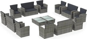 vidaXL 16 részes szürke polyrattan kerti ülőgarnitúra párnákkal