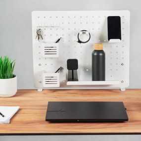 Perforált tábla, pegboard, rendszerező íróasztalhoz, fehér 57,5x52cm LVN System LV0154