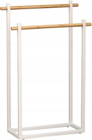 Törölközőtartó Állvány Kétkaros, Fém Szerkezettel És Bambusszal, Fehér
