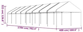 Fehér polietilén pavilon tetővel 17,84 x 4,08 x 3,22 m