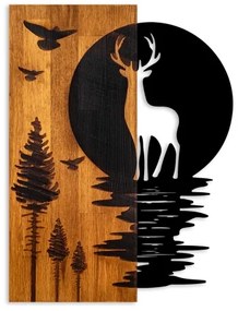 Falra szerelhető dekoráció 43x58 cm, szarvas és hold, fa/fém
