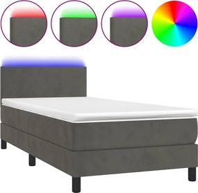 vidaXL sötétszürke bársony rugós és LED-es ágy matraccal 80 x 200 cm