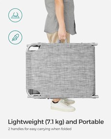 Összecsukható napozóágy napellenzővel 53 x 193 x 29,5 cm, 150 kg-ig terhelhető, Greige