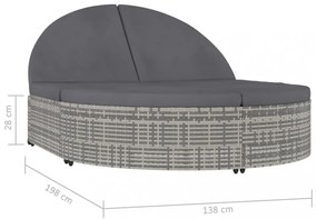 2 személyes szürke polyrattan kerti napozóágy párnával