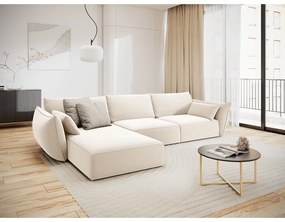 Bézs bársony sarokkanapé (bal oldali-heverő résszel) Vanda – Mazzini Sofas