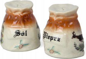Vadász motívummal díszített só-bors fűszertartó szett barna