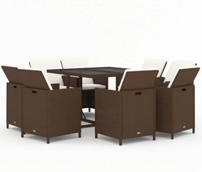 vidaXL 9 részes barna polyrattan kerti étkezőgarnitúra párnákkal