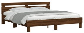 barna tölgy színű szerelt fa ágykeret fejtámlával 200 x 200 cm