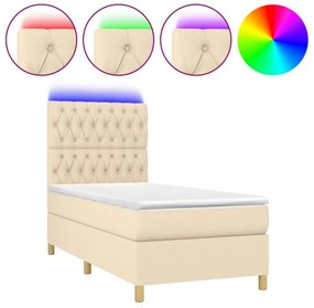 krémszínű szövet rugós és LED-es ágy matraccal 80 x 200 cm