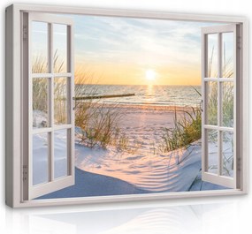 Vászonkép Ablak 3D Tenger Tengerpart Tájkép Természet Vászon Fal Nagy 120x80