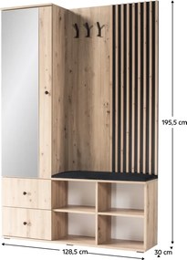 Előszoba, artisan tölgy/fekete, KOLI C