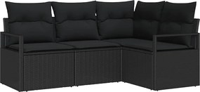 vidaXL Kanapé Szett párnával tárolóval 4 pcs Fekete polirattan