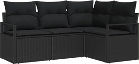 vidaXL Kanapé Szett párnával tárolóval 4 pcs Fekete polirattan