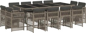 vidaXL 13 részes szürke polyrattan kerti ülőgarnitúra párnákkal