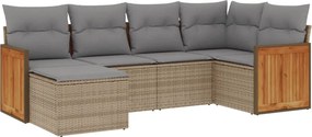 vidaXL 6 részes bézs polyrattan kerti ülőgarnitúra párnával