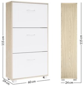 Casaria® Cipős szekrény 115x60x24 cm - tölgy/fehér