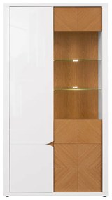 Vitrin Rovika REG1D1W2S (fehér fényes + natúr tölgy) (LED világítással). Akció -18%. 1025976