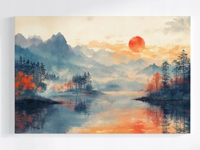 Poszter Tájkép Tó Hegyek Víz Nyugat Nap Kilátás 60x40