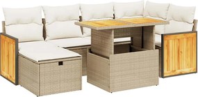 vidaXL 7 részes bézs polyrattan kerti ülőgarnitúra párnákkal