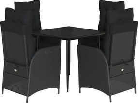 vidaXL 5 részes fekete polyrattan kerti étkezőgarnitúra párnákkal