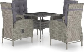 vidaXL 5 részes szürke polyrattan és üveg kerti étkezőgarnitúra