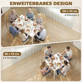 Kihúzható étkezőasztal 80-120 cm 4-6 fő részére, kihúzható mechanizmussal, fehér