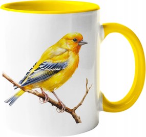 Bögre Gyönyörű Sárga Madár Virág Akvarell Ajándék 330ml +csomag