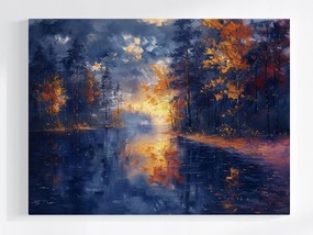 Vászonkép Canvas Erdő Fák Tó Tükröződés Ősz Nap 80x60