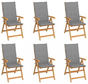 6 db tömör tíkfa kerti szék szürke párnákkal