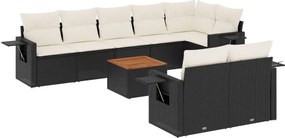 vidaXL 9 részes fekete polyrattan kerti ülőgarnitúra párnákkal