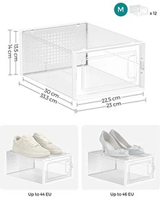 Cipődobozok, 12 darabos készlet, műanyag cipőrendező 44-es méretig, átlátszó-fehér