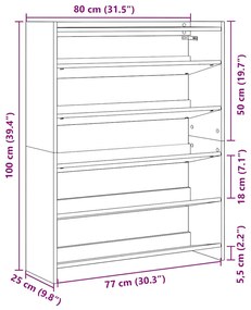 barna tölgy színű szerelt fa cipőtartó 80x25x100 cm