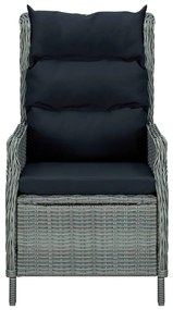 vidaXL világosszürke dönthető polyrattan kerti szék párnákkal