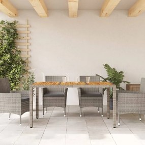 szürke polyrattan kerti asztal akácfa lappal 150 x 90 x 75 cm