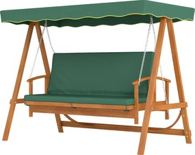 Outsunny 2 az 1-ben Hollywoodi hintaágy dönthető funkcióval, 3 személyes bárányhinta fából, fa hinta napernyő ülőpárnával, hinta pad 330 kg-ig, kertbe