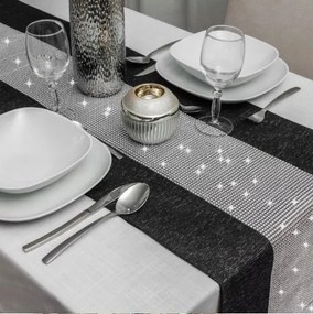 Fekete Asztali futó Glamour fényes Cirkóniákkal 40x220 Fehér Szürke
