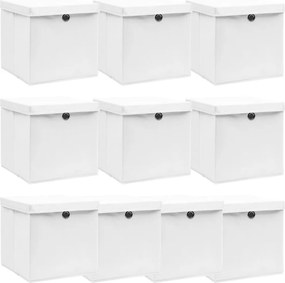 vidaXL 10 db fehér szövet tárolódoboz fedéllel 32 x 32 x 32 cm