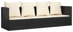 Fekete polyrattan kültéri társalgókanapé párnákkal