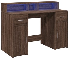 barna tölgy színű szerelt fa íróasztal LED-ekkel 120x55x91 cm
