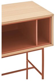 Yoko téglavörös konzolasztal tölgyfa dekorral - Teulat