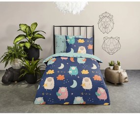 Kék egyszemélyes-hosszabbított pamut gyerek ágyneműhuzat 140x220 cm Sheep – Good Morning