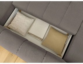 Szürkésbarna kinyitható-tárolóhelyes sarokkanapé (jobb oldali-U alakú) Fuji – Bobochic Paris