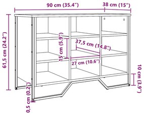szürke sonoma színű szerelt fa cipőszekrény 90 x 38 x 61,5 cm